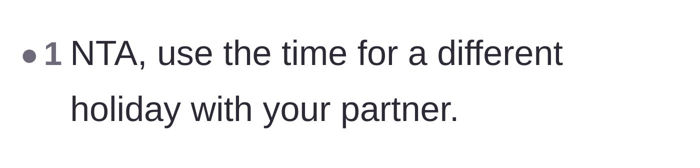 Comment thread 5 - A user advising the main character to enjoy a separate holiday with their partner.