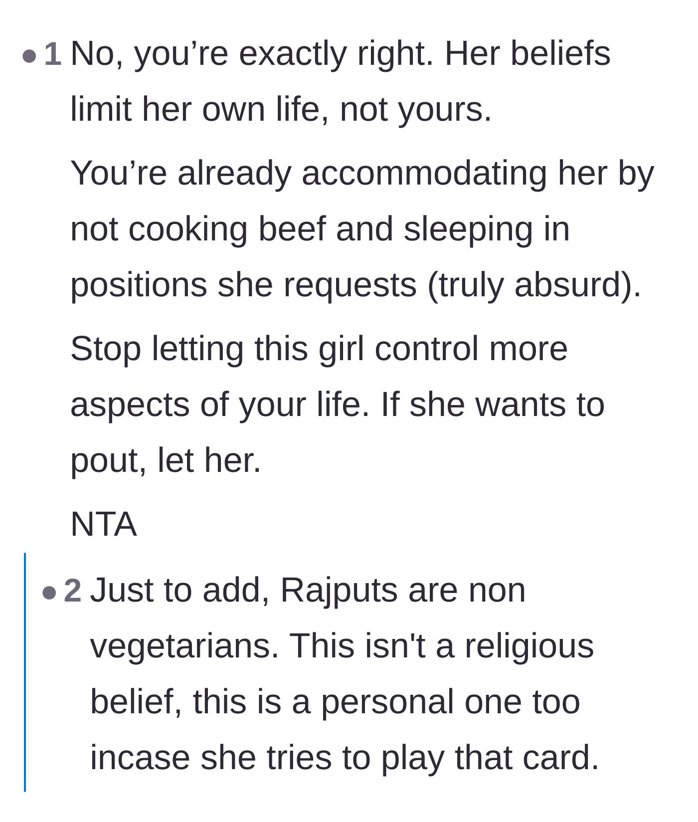 Comment thread 4 - A user pointing out that the roommate's dietary restrictions might actually be a personal choice rather than a strict religious rule.