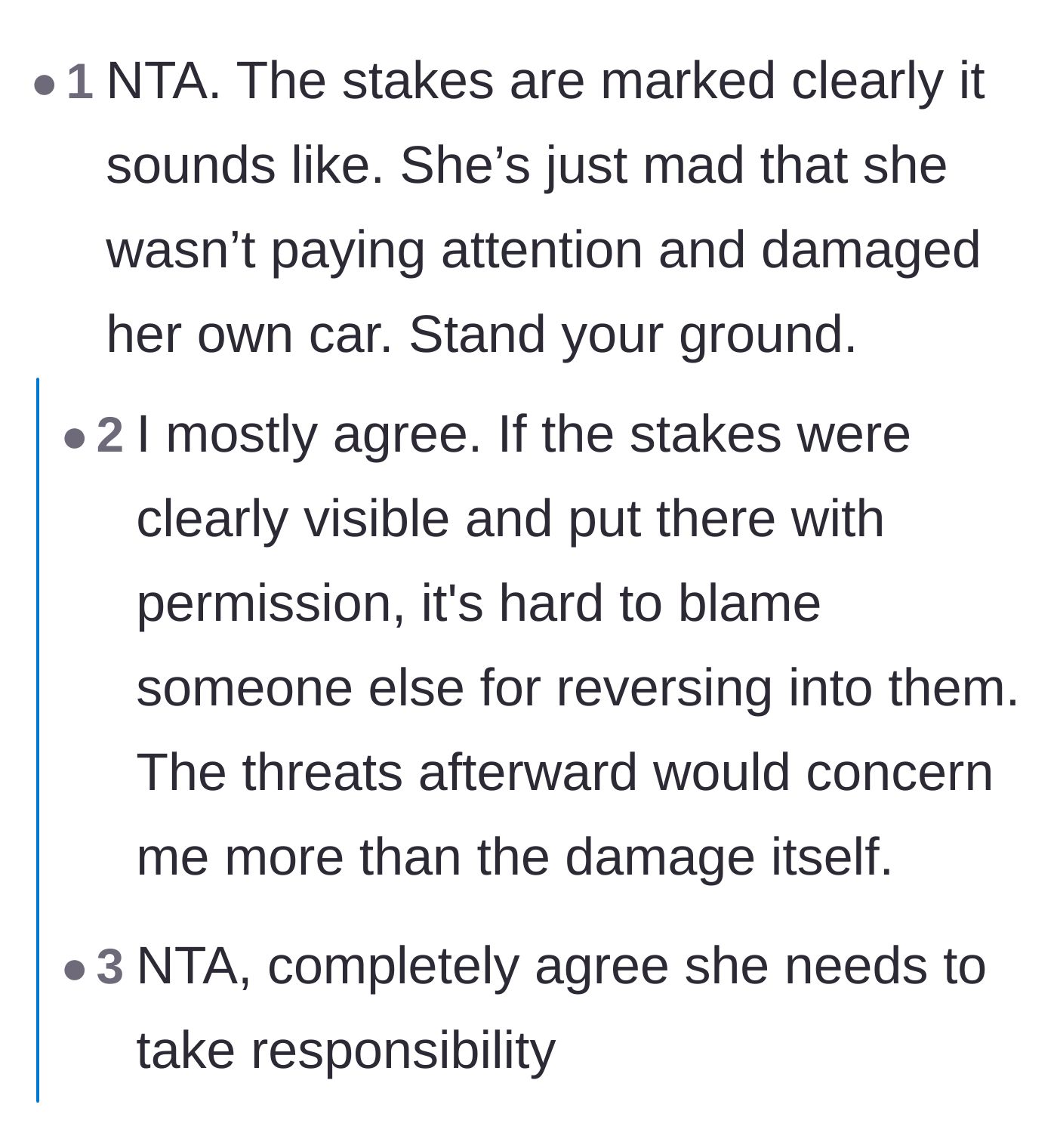 Comment thread 3 - Users agree the neighbor is simply angry over her own lack of attention to the clearly marked boundaries.