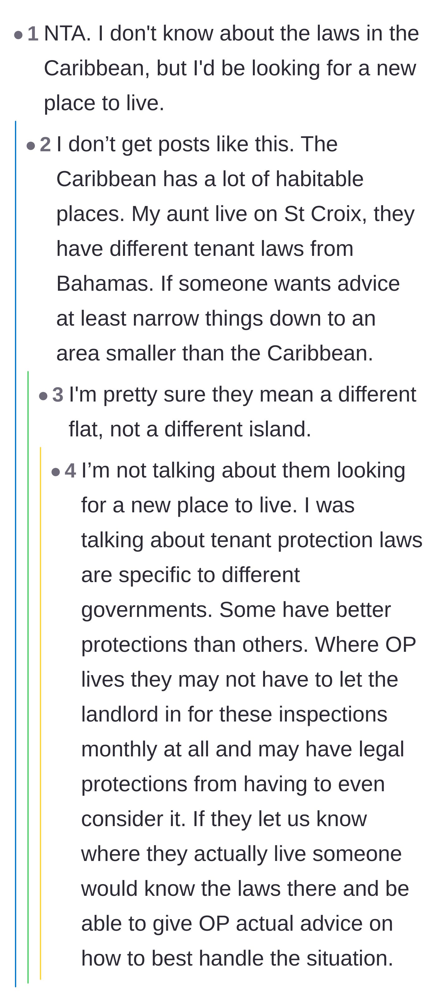 Comment thread 5 - A discussion clarifying that tenant laws vary drastically across different Caribbean countries.