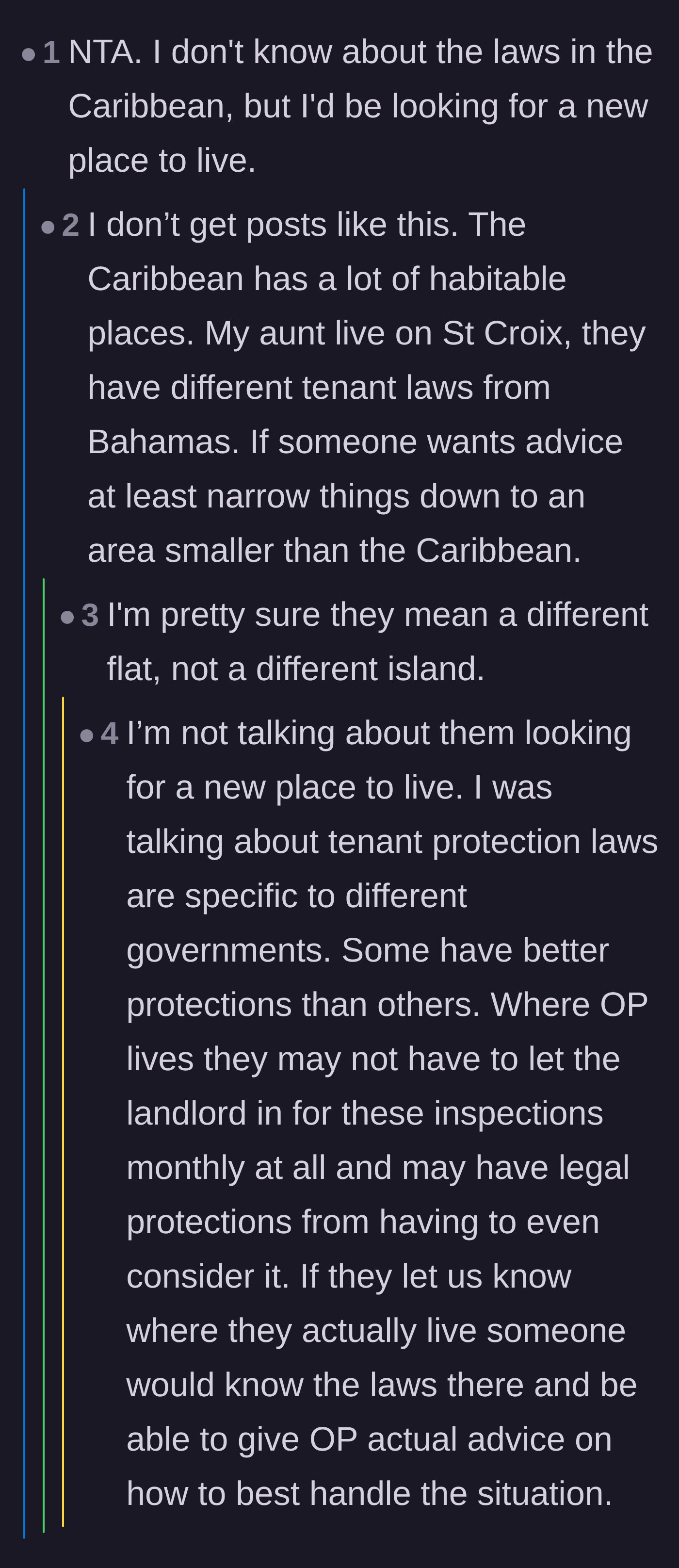 Comment thread 5 - A discussion clarifying that tenant laws vary drastically across different Caribbean countries.