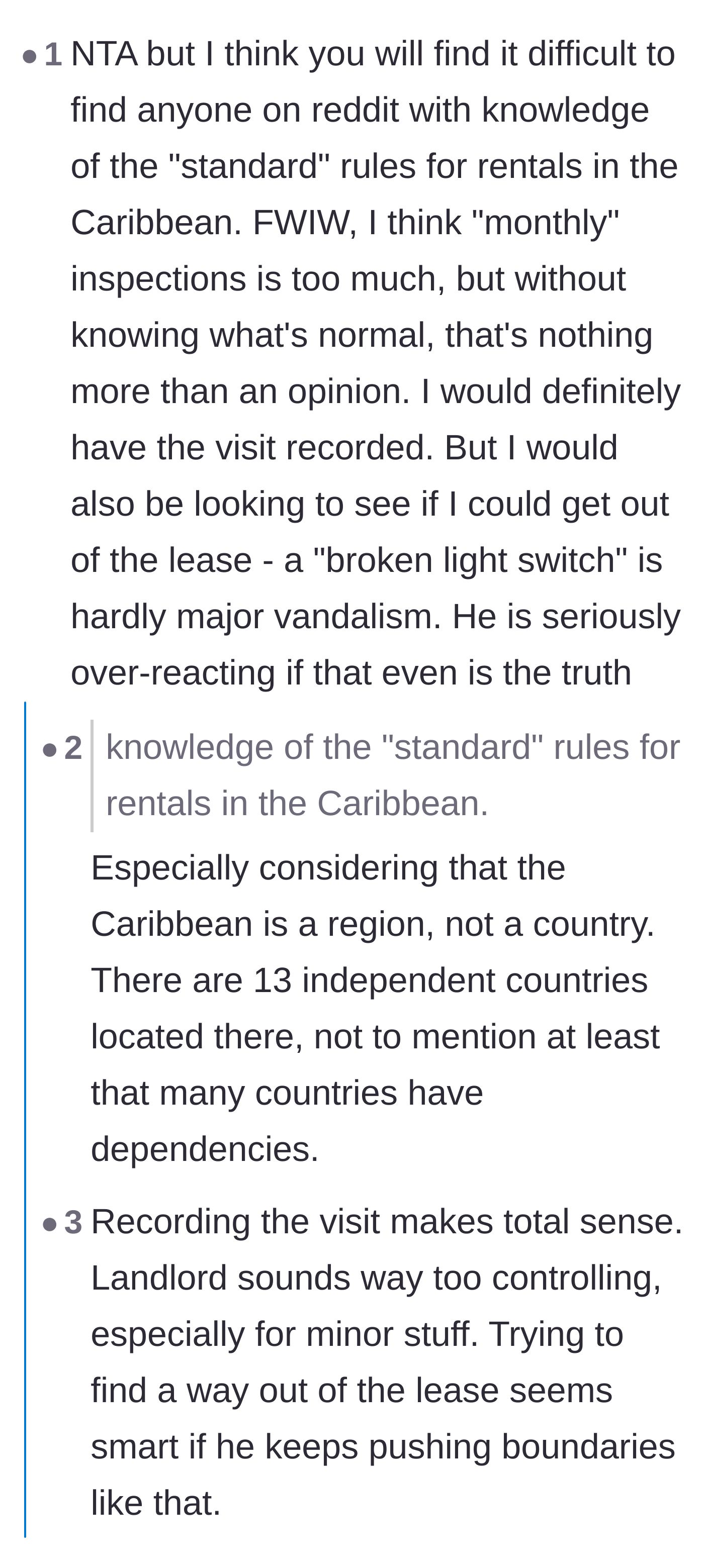 Comment thread 6 - Pointing out the absurdity of the broken light switch excuse and the difficulty of applying blanket legal advice.