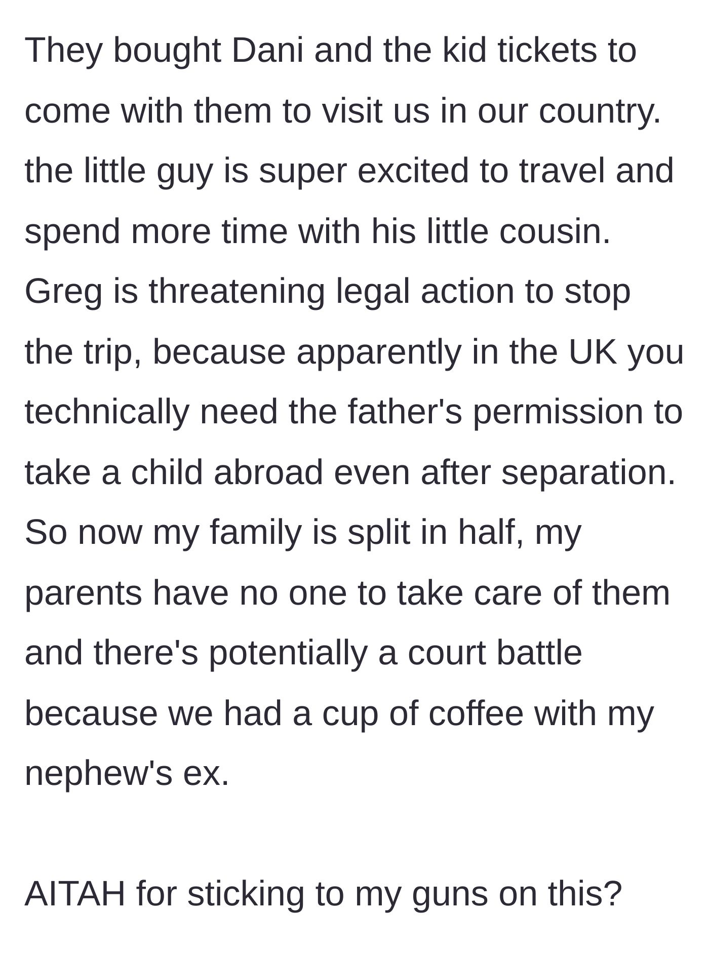 Story part 10 - The grandparents plan to take Dani and her son abroad to visit the uncle, but Greg threatens legal action to stop the trip.