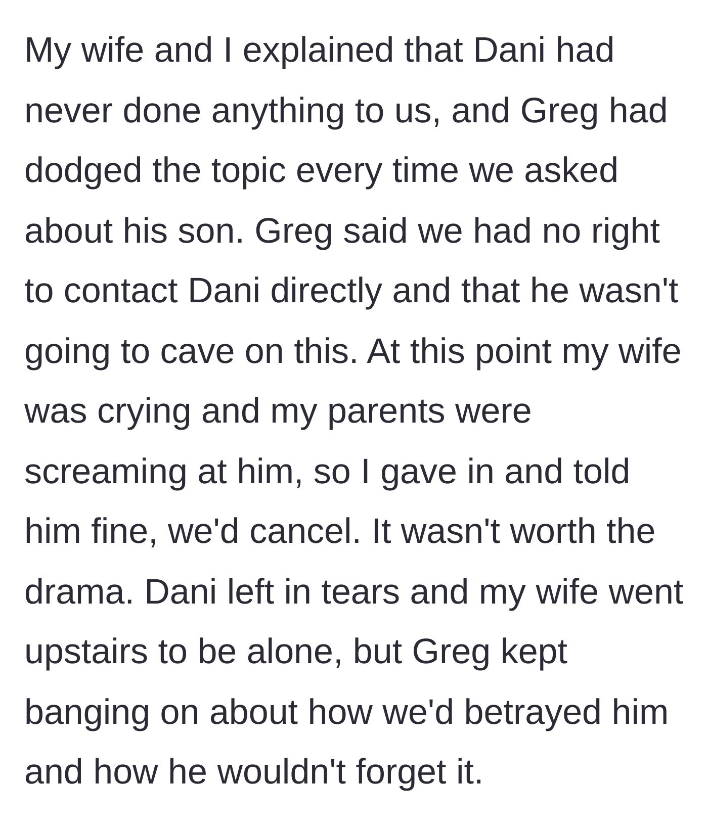 Story part 4 - Greg causes a chaotic scene, forcing the uncle to cancel the coffee date to spare his crying wife and screaming parents further distress.