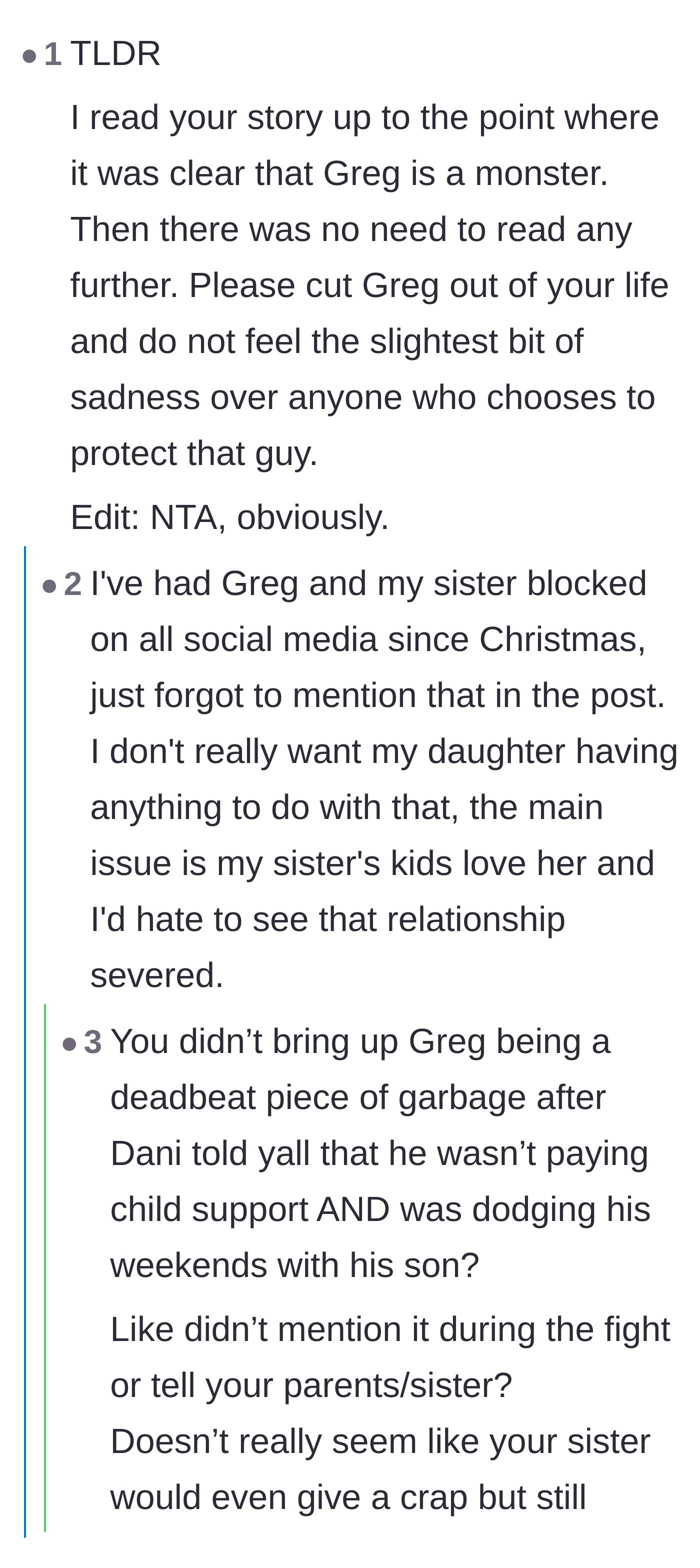 Comment thread 3 - Advice on why cutting off toxic family members is a necessary evil to protect the next generation from abuse.