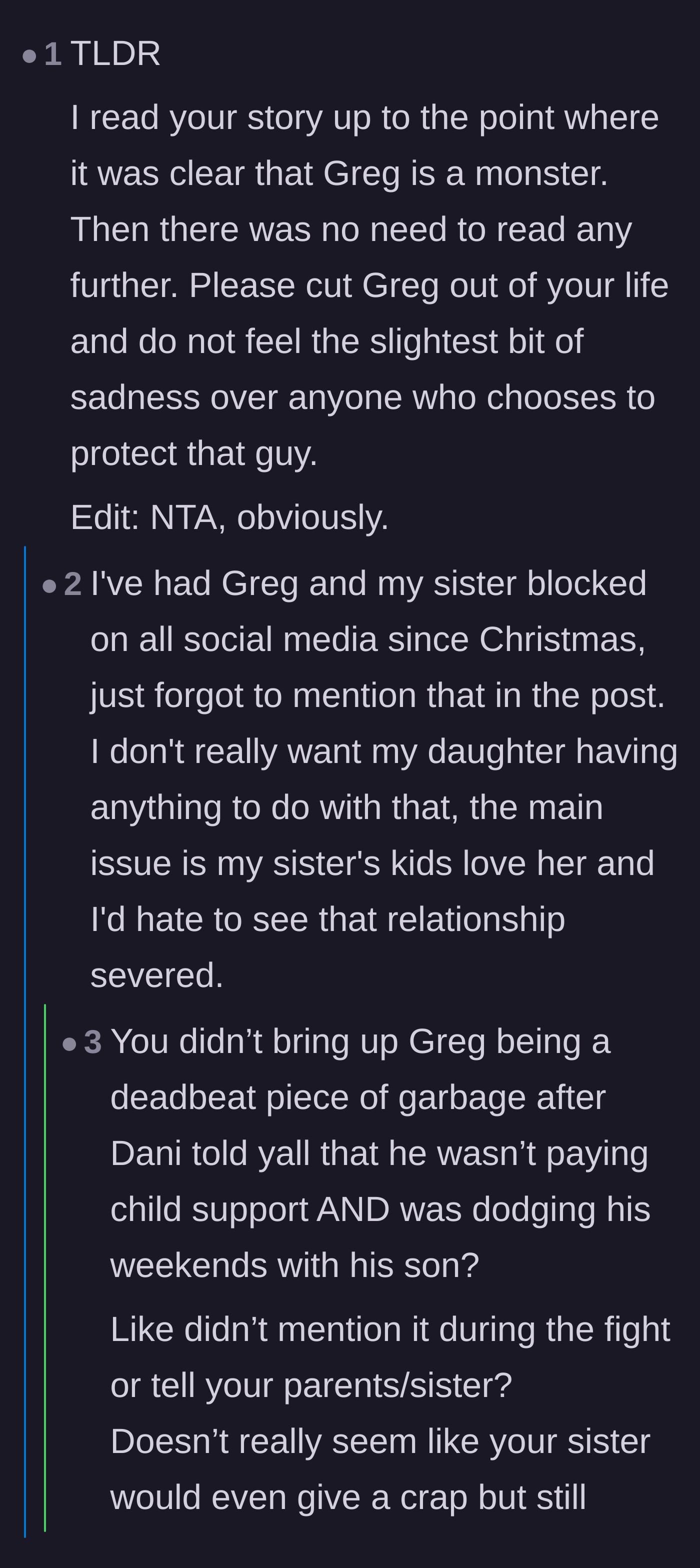 Comment thread 3 - Advice on why cutting off toxic family members is a necessary evil to protect the next generation from abuse.