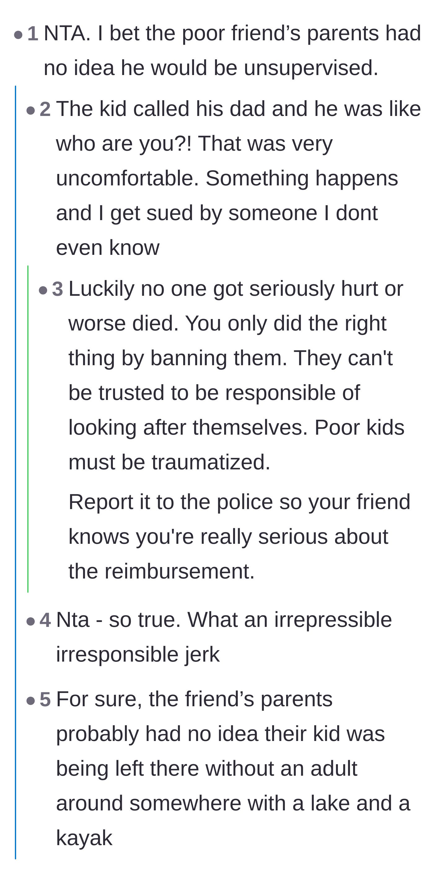 Comment thread 1 - Advice on protecting against lawsuits and notifying the stranger's parents.