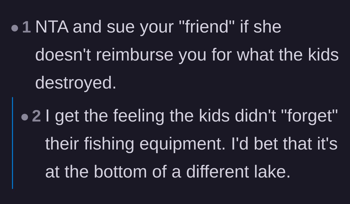 Comment thread 2 - Speculation that the kids already lost their own fishing gear in another lake.