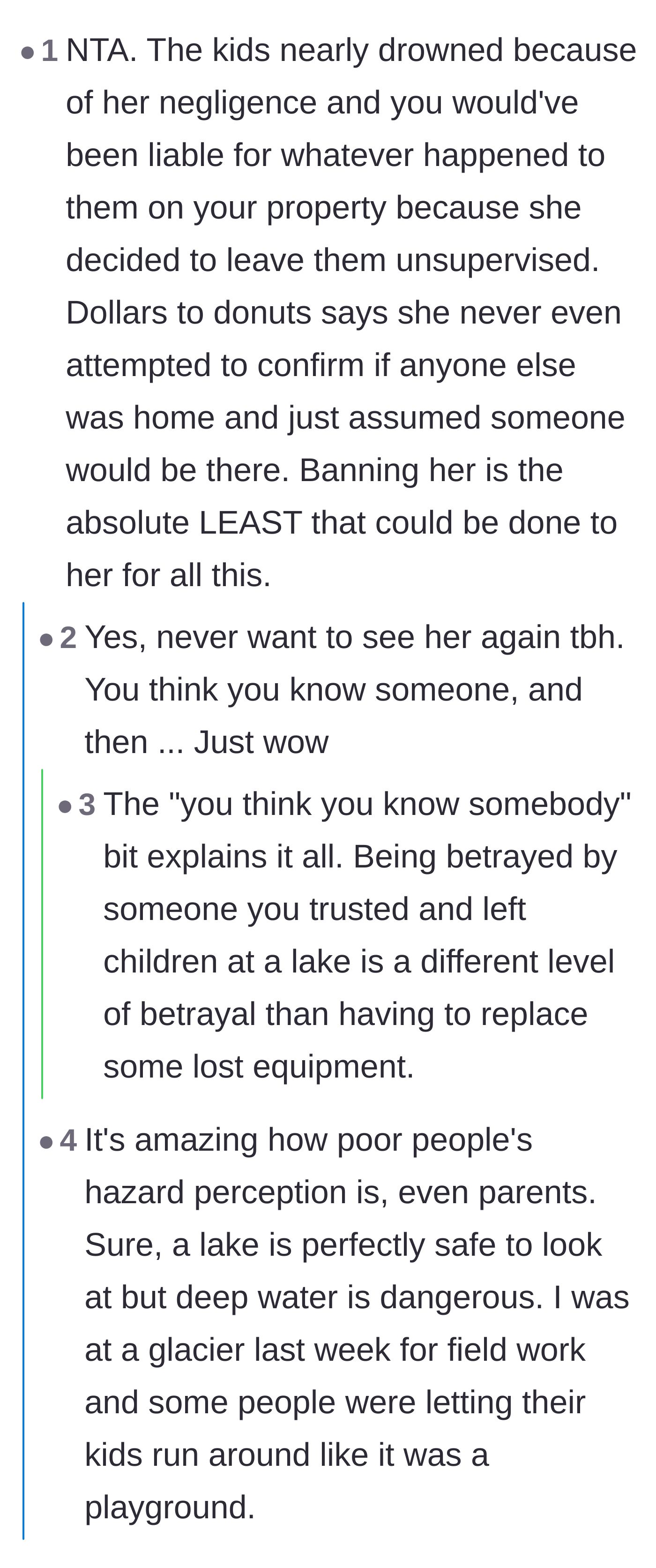 Comment thread 5 - Discussion on the mother's failure to even check if the homeowners were present.