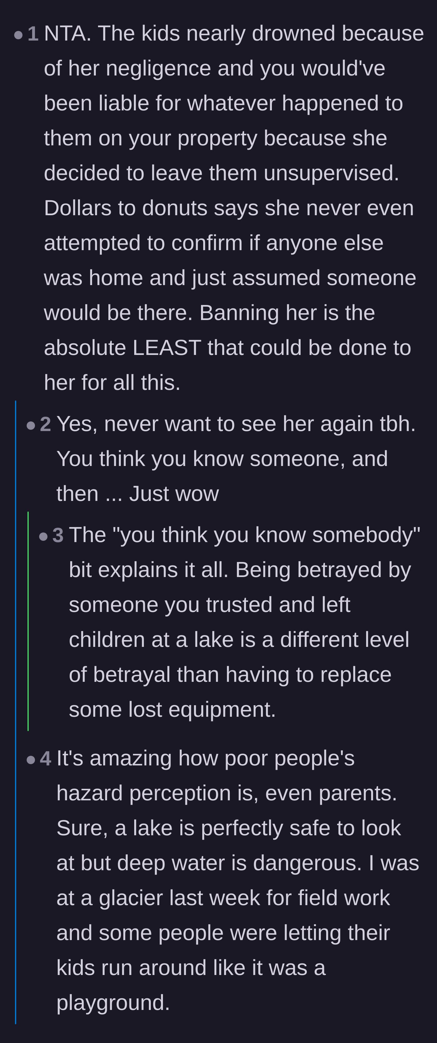 Comment thread 5 - Discussion on the mother's failure to even check if the homeowners were present.