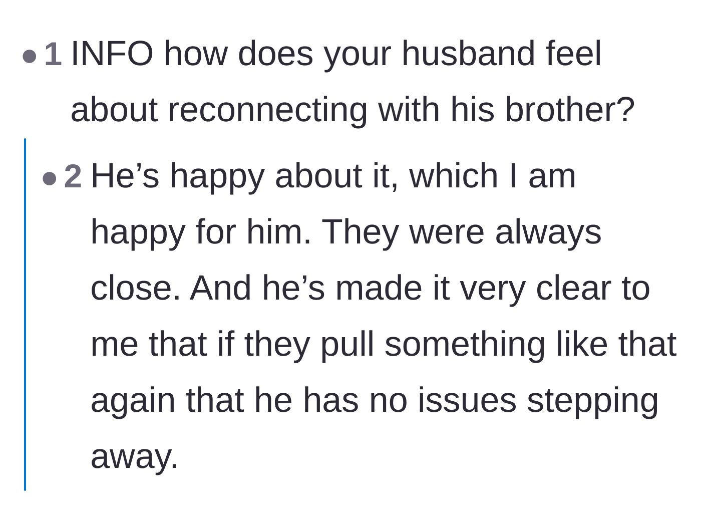 Comment thread 4 - A question about the husband's stance, with the author confirming he supports her and has boundaries.
