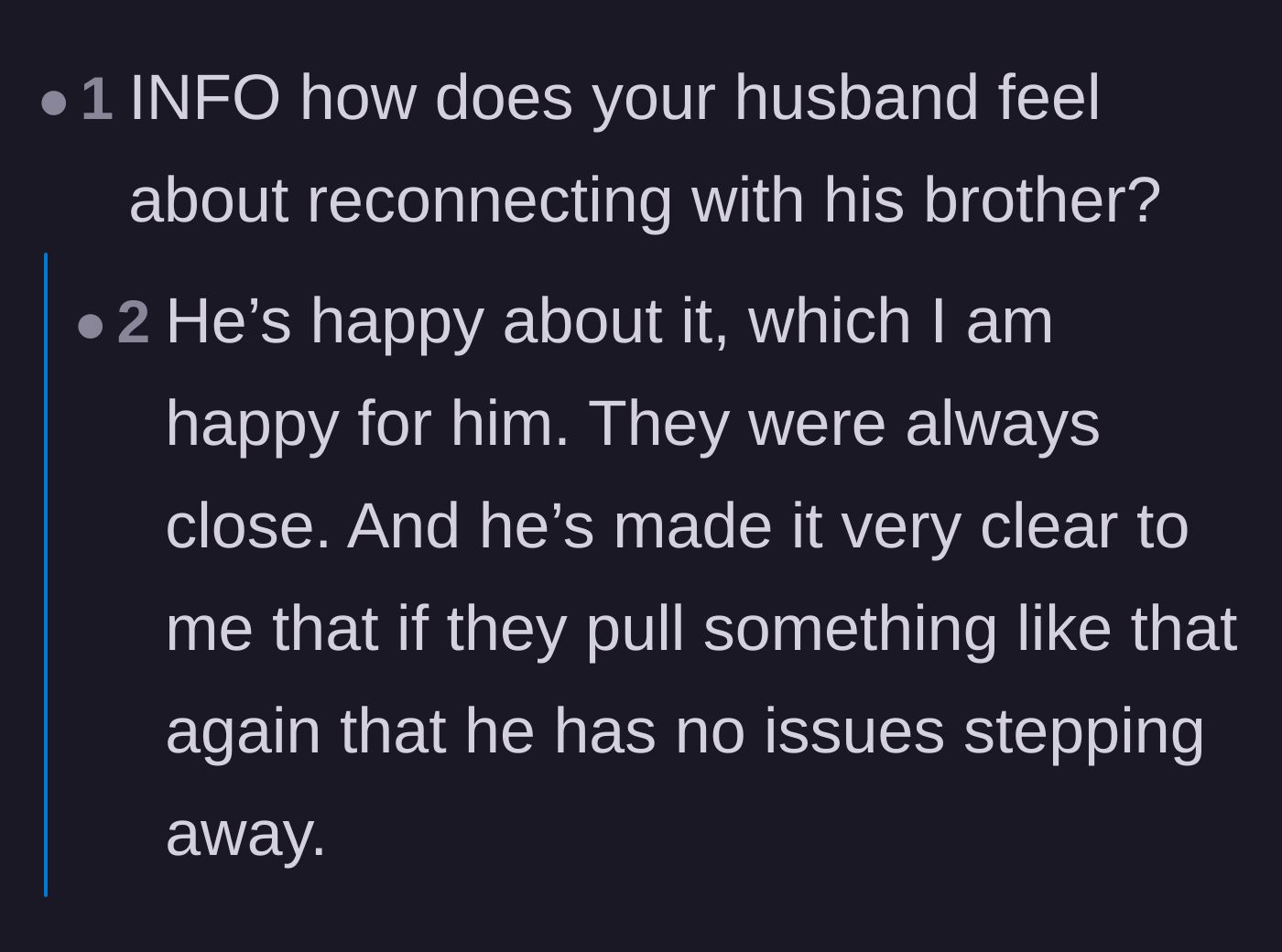 Comment thread 4 - A question about the husband's stance, with the author confirming he supports her and has boundaries.