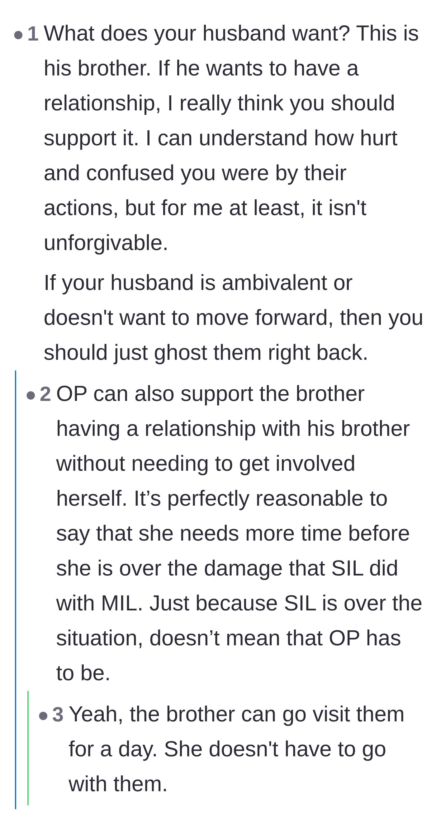 Comment thread 6 - A debate on whether the husband should maintain a relationship with his brother despite the disrespect toward his wife.