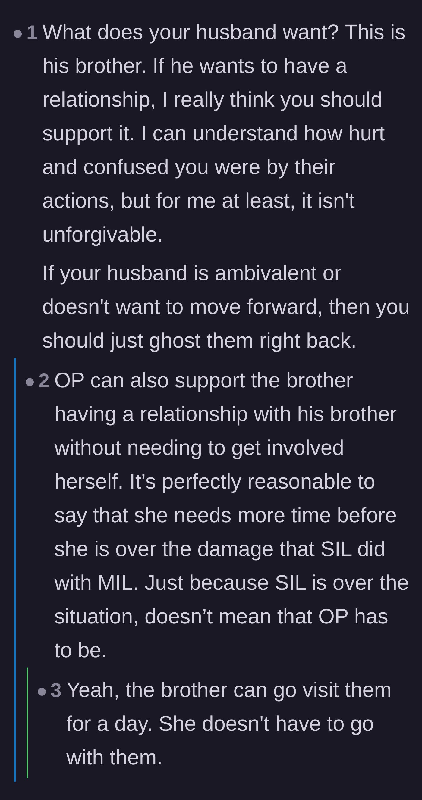Comment thread 6 - A debate on whether the husband should maintain a relationship with his brother despite the disrespect toward his wife.