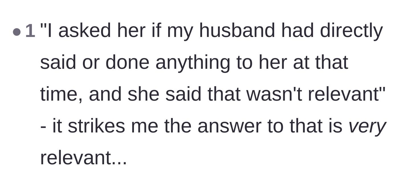 Comment thread 4 - A commenter highlights the sister's admission that the husband didn't actually do anything to her.