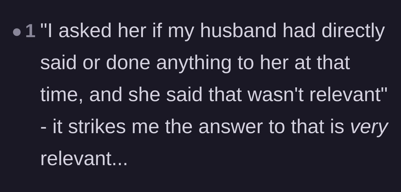 Comment thread 4 - A commenter highlights the sister's admission that the husband didn't actually do anything to her.