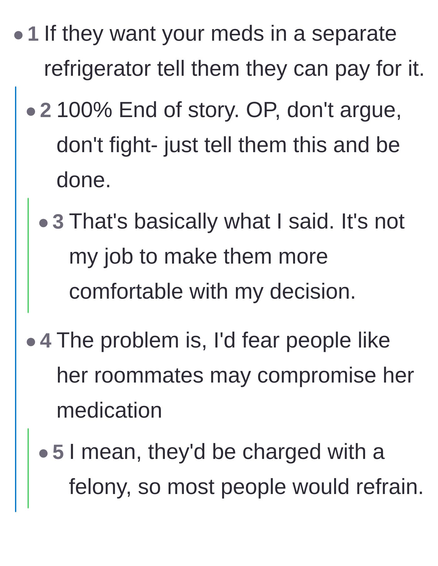 Comment thread 2 - A discussion on forcing the roommates to foot the bill and the societal stigma surrounding weight-loss medications.