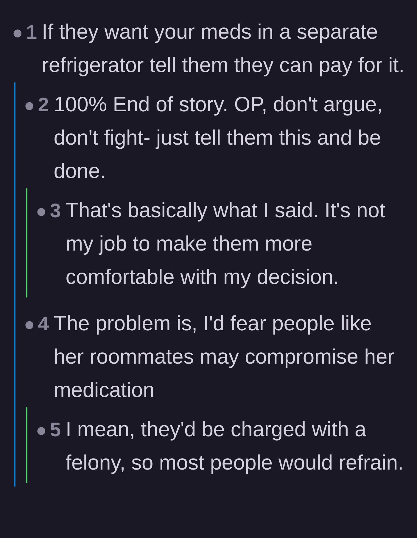 Comment thread 2 - A discussion on forcing the roommates to foot the bill and the societal stigma surrounding weight-loss medications.