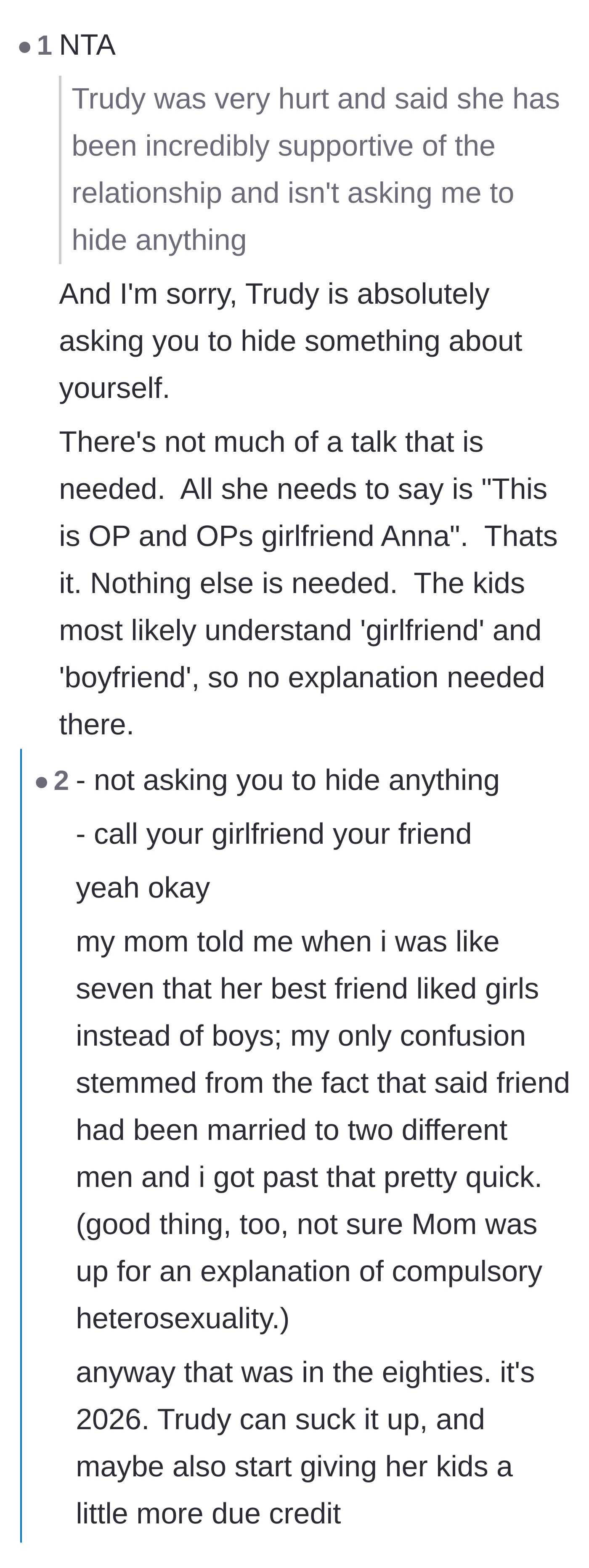 Comment thread 3 - Calling out the glaring contradiction of the friend demanding the relationship be hidden while denying she is doing so