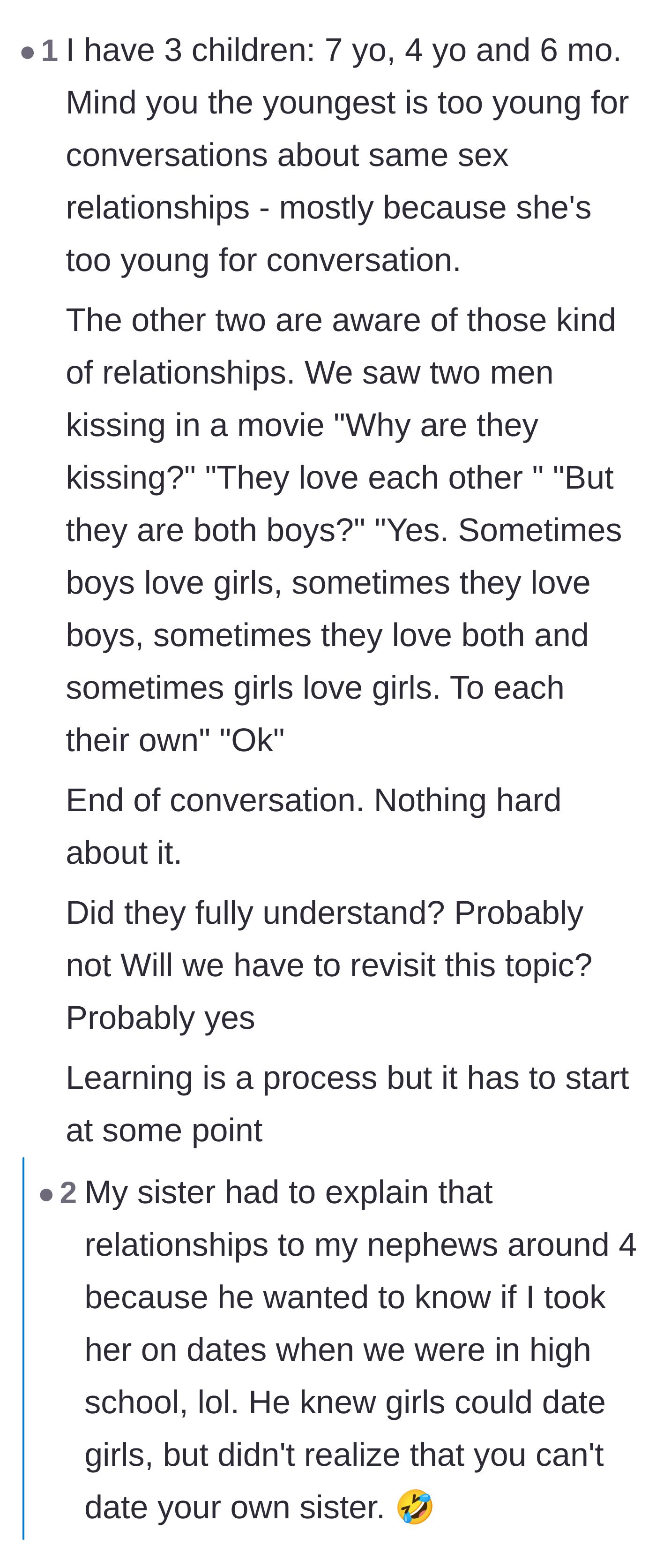 Comment thread 5 - Parents sharing exact, simple scripts they used to explain diverse relationships to their own young children
