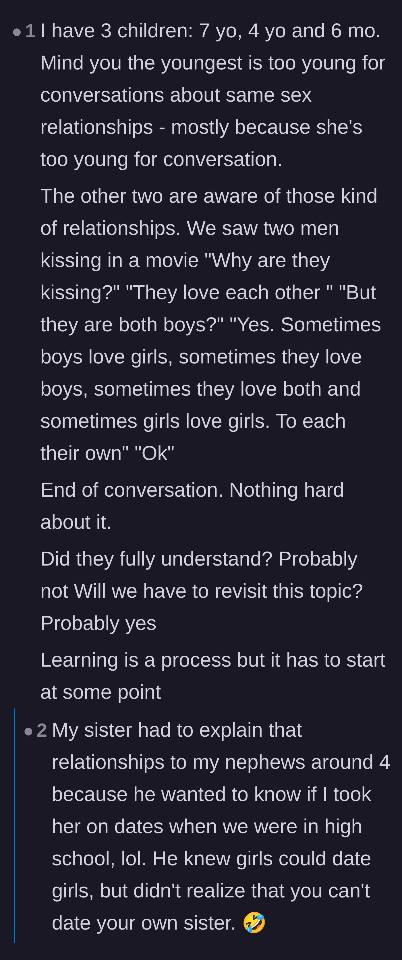 Comment thread 5 - Parents sharing exact, simple scripts they used to explain diverse relationships to their own young children