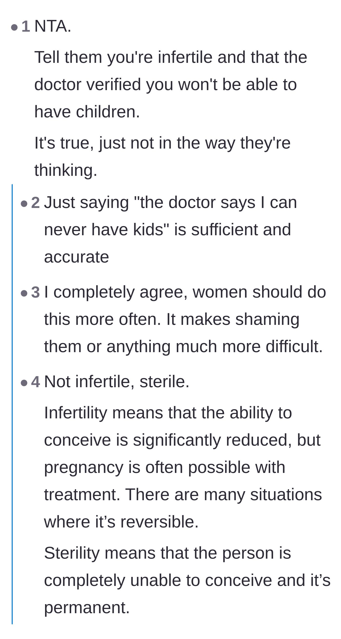 Comment thread 2 - A discussion on the semantics of calling yourself infertile versus sterile after a tubal ligation or removal.