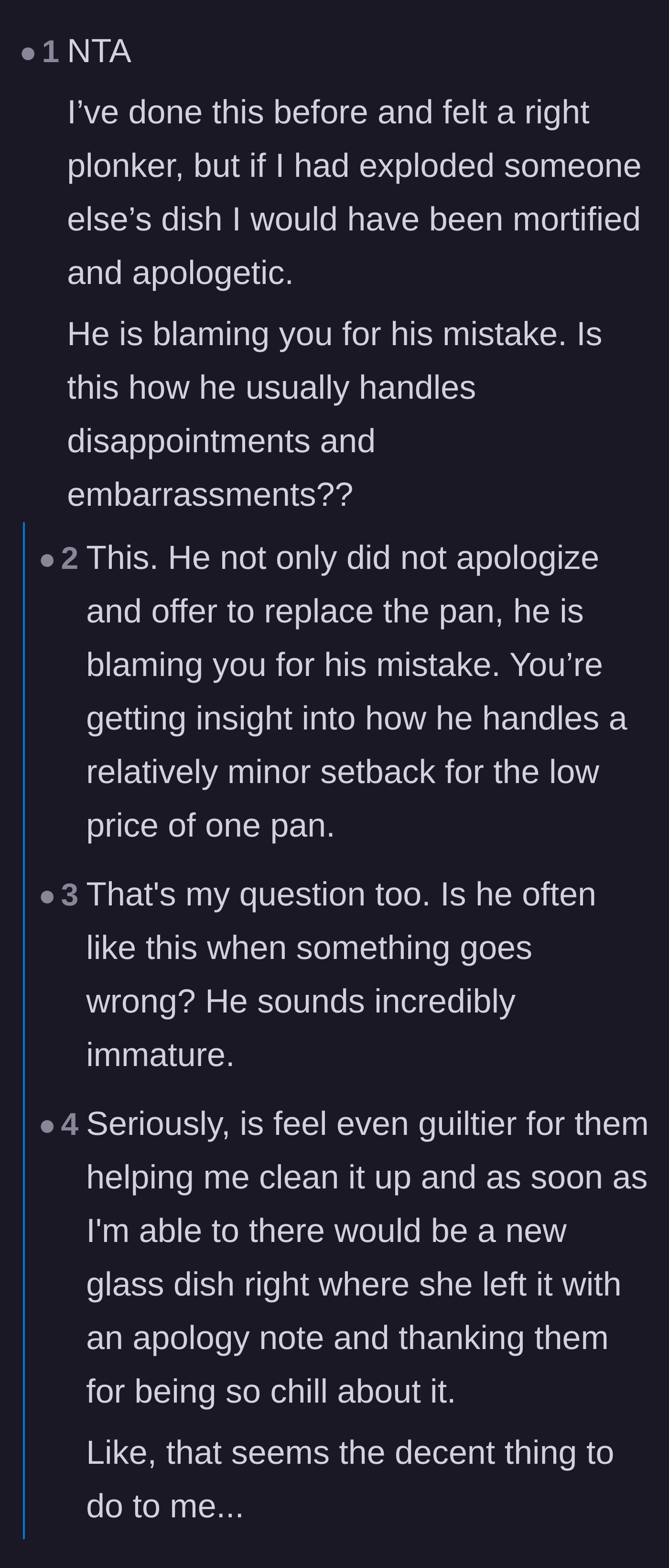 Comment thread 2 - Commenters wondering how this guy handles real-life crises if a broken pan causes a multi-day meltdown.