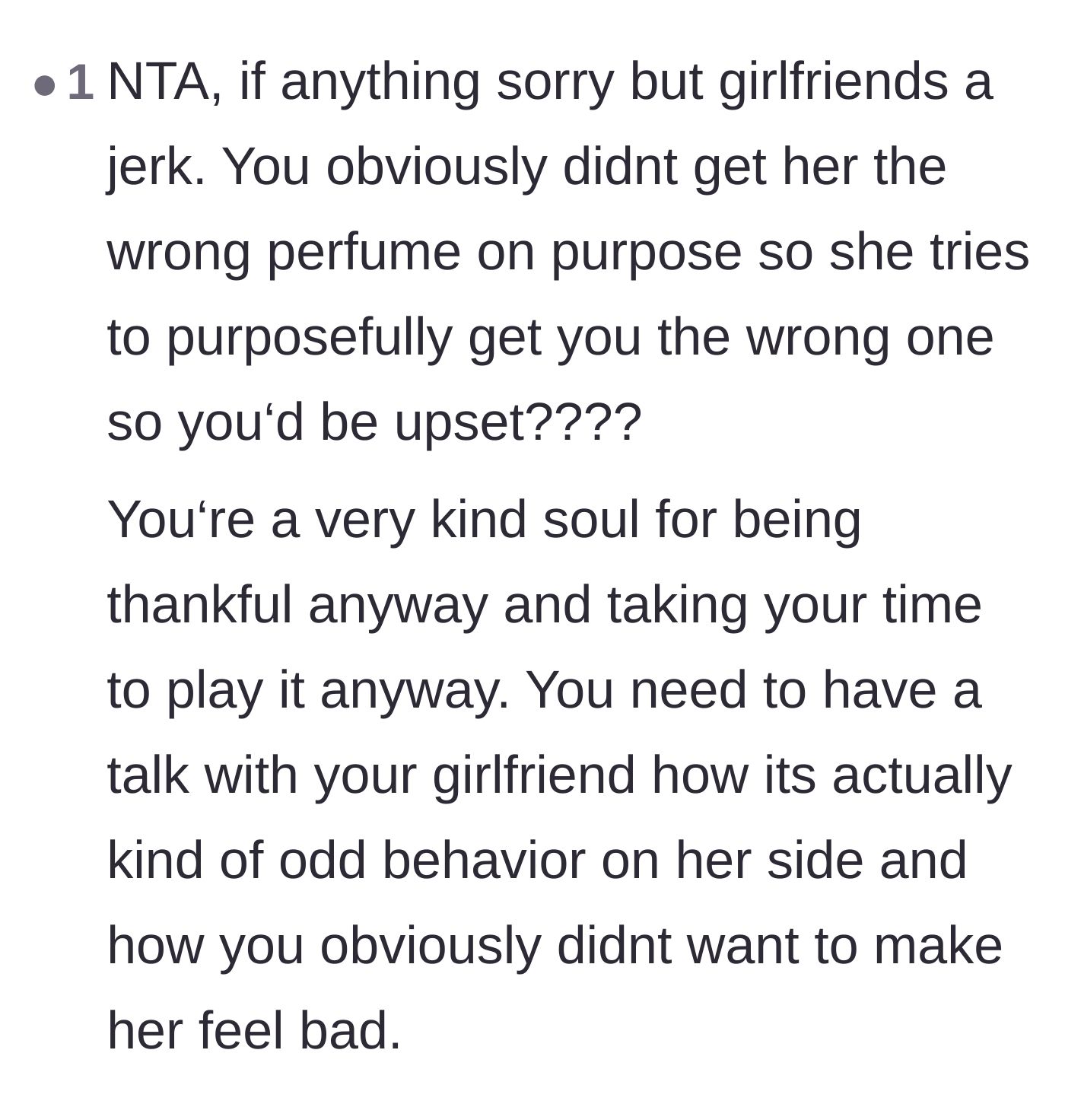 Comment thread 5 - Praise for the boyfriend's genuine gratitude despite the bad gift.