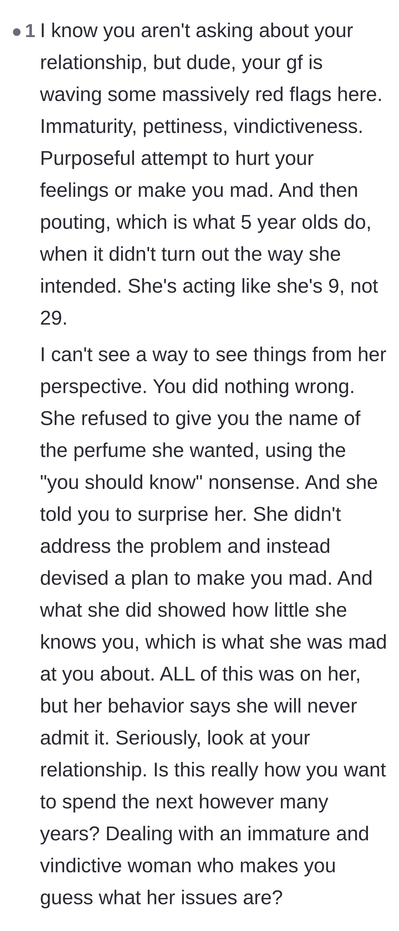 Comment thread 6 - A detailed breakdown of the girlfriend's red flags and the irony of her failed plan.