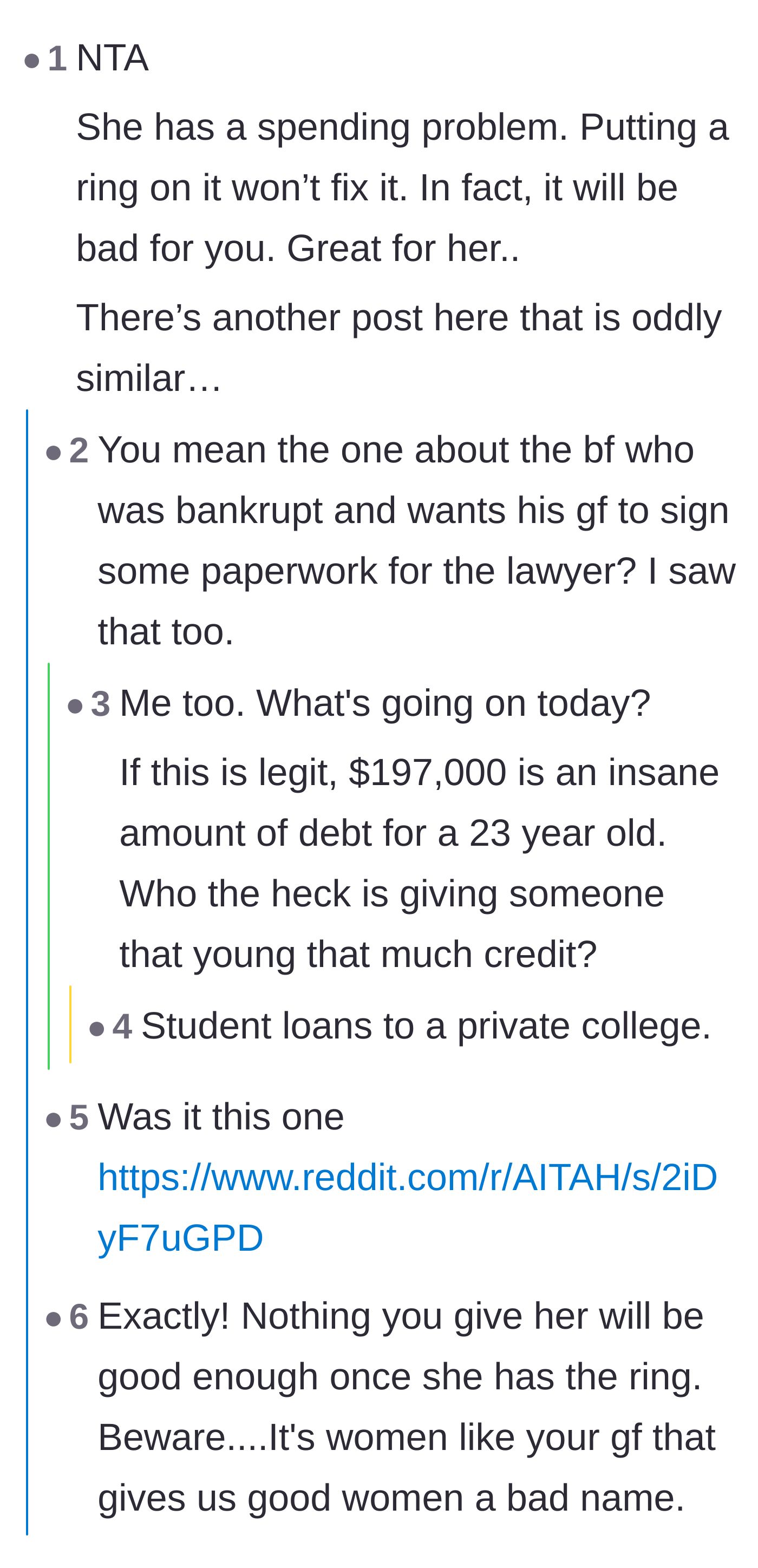 Comment thread 3 - Debating the sheer impossibility of accumulating nearly $200k of debt by age 23 without serious lifestyle inflation.