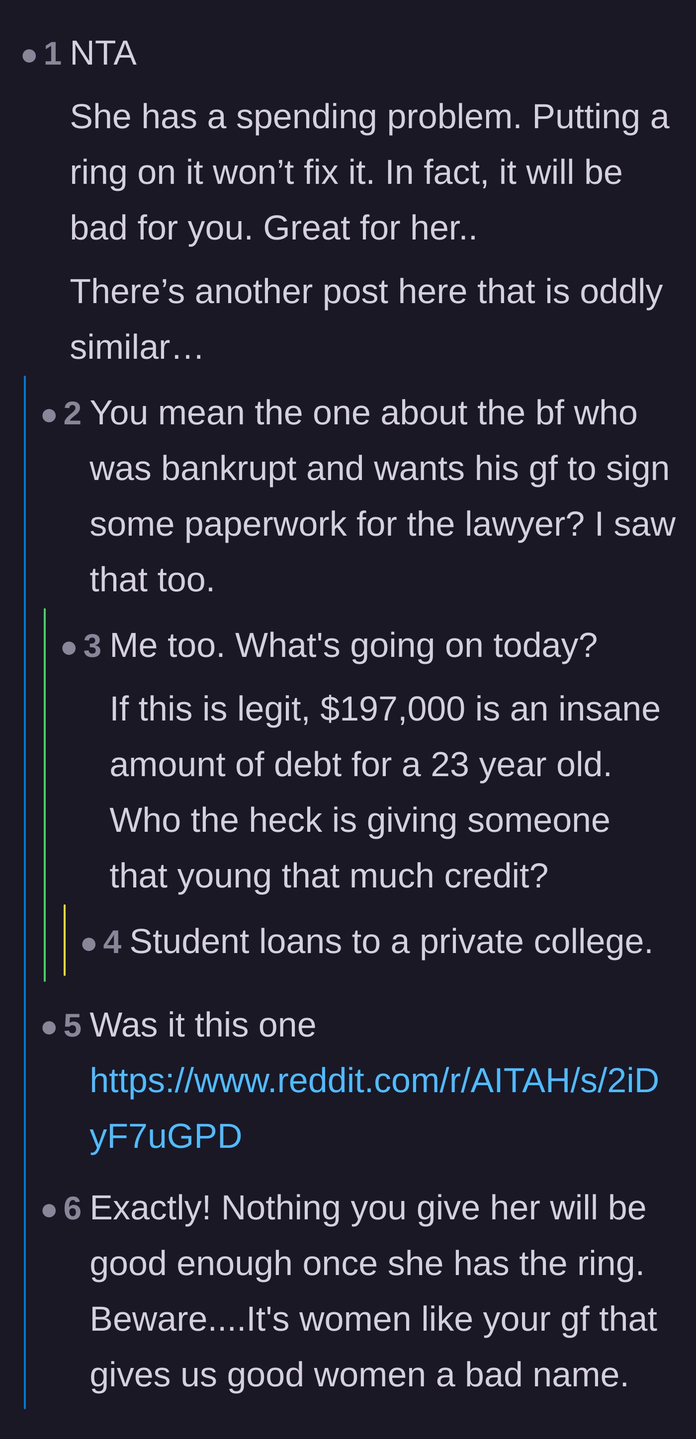 Comment thread 3 - Debating the sheer impossibility of accumulating nearly $200k of debt by age 23 without serious lifestyle inflation.