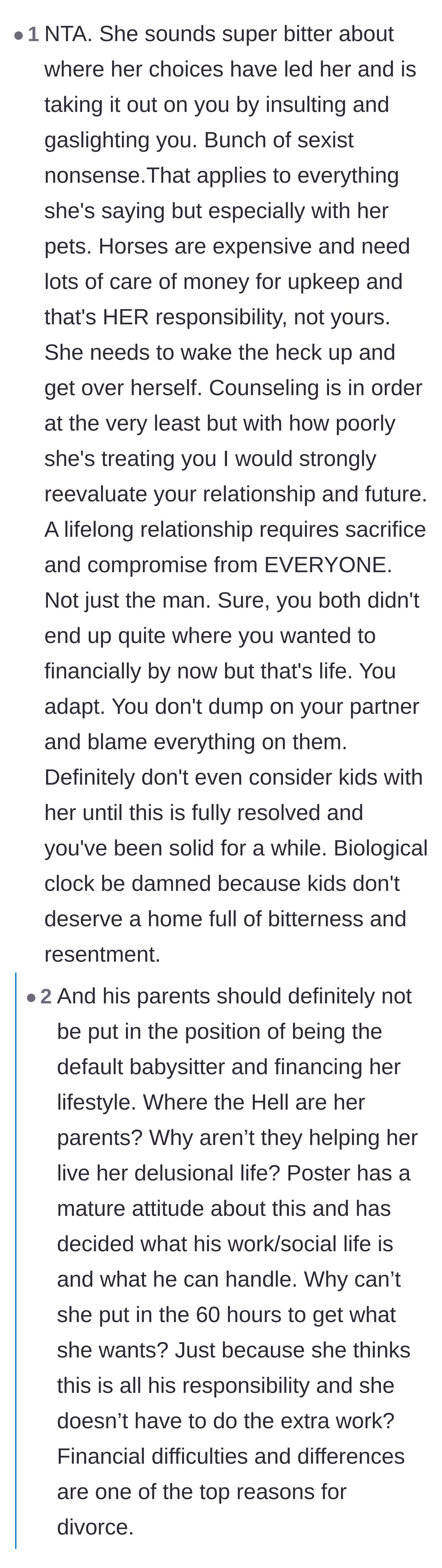 Comment thread 4 - A commenter calling out the girlfriend's sexist double standards and the audacity of expecting his parents to subsidize her choices.
