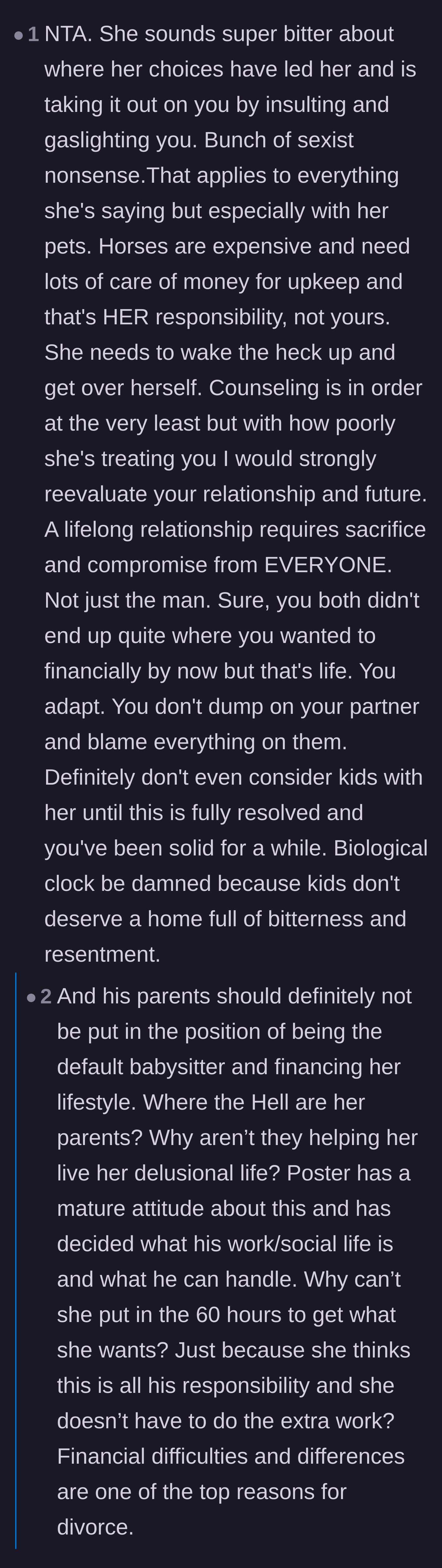 Comment thread 4 - A commenter calling out the girlfriend's sexist double standards and the audacity of expecting his parents to subsidize her choices.