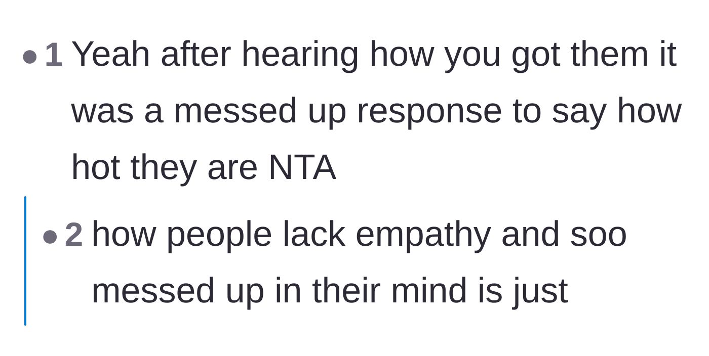 Comment thread 3 - Reactions to the date's appalling lack of empathy immediately after hearing about his childhood abuse.