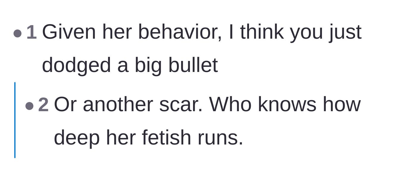 Comment thread 5 - A short exchange noting that the author dodged a bullet and possibly further harm.
