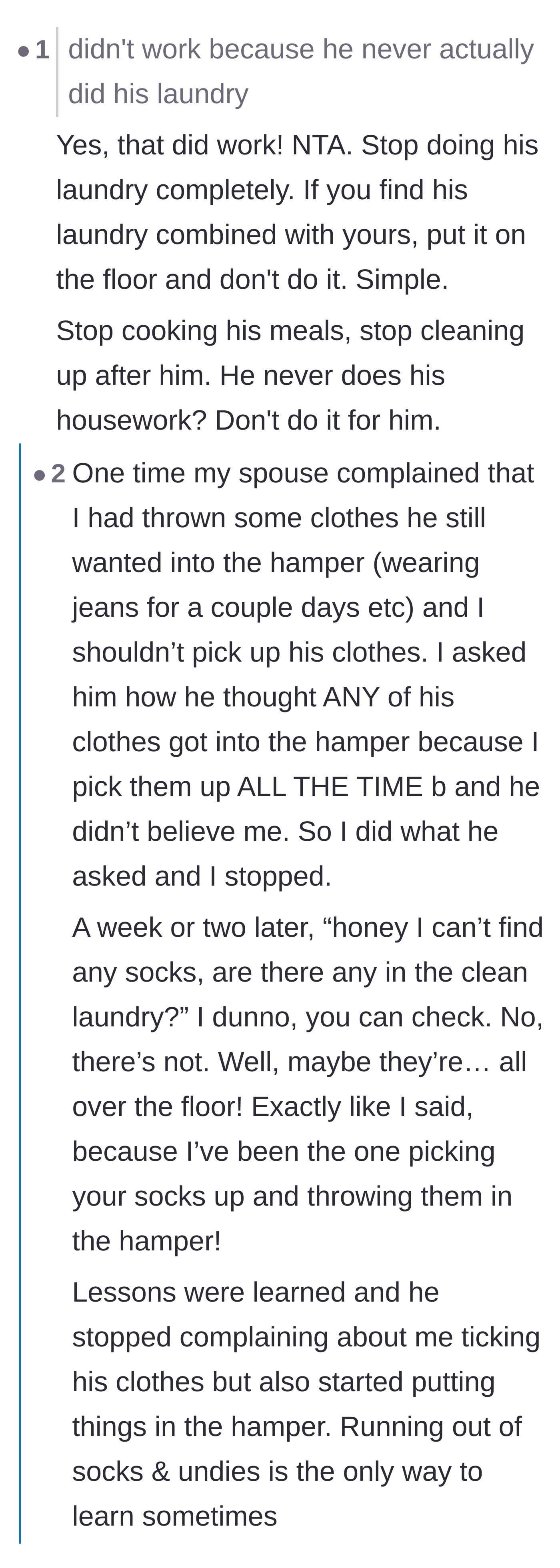 Comment thread 3 - Anecdotes and advice on letting a partner suffer the natural consequences of not doing their own laundry.