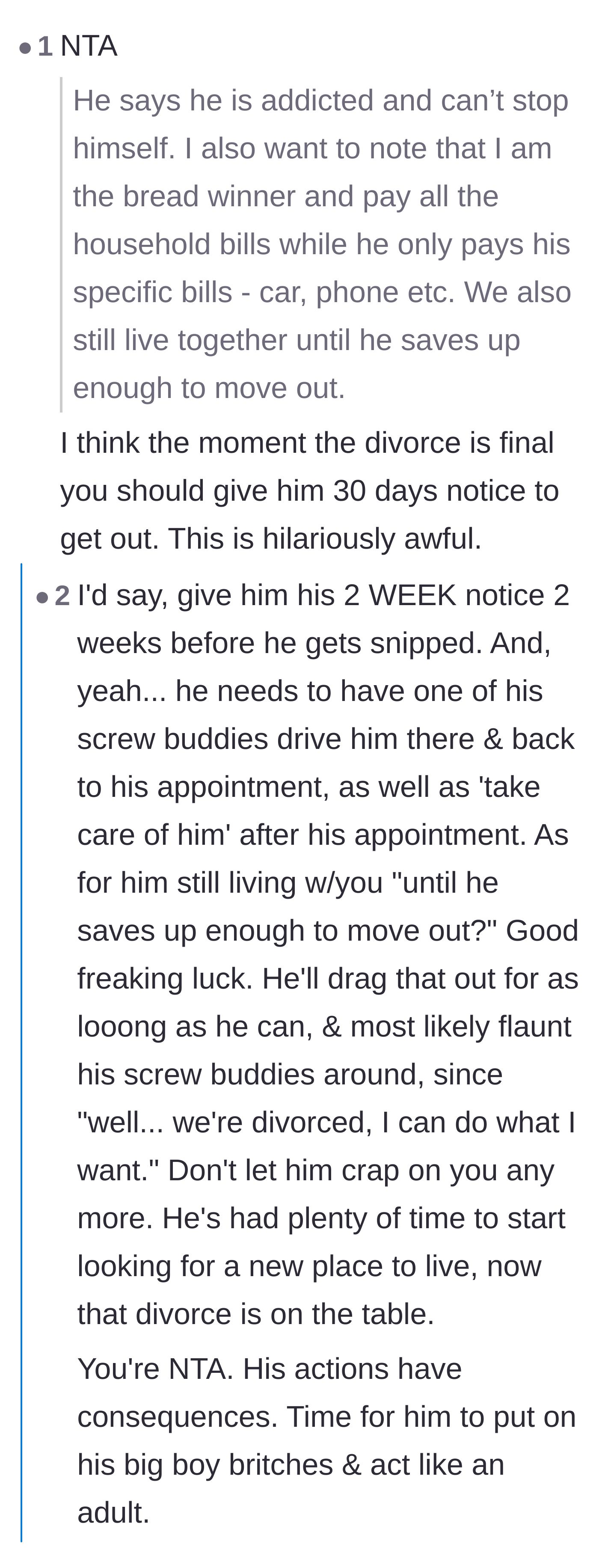 Comment thread 2 - A discussion on the legal and practical steps the wife should take to formally evict her husband from her house.