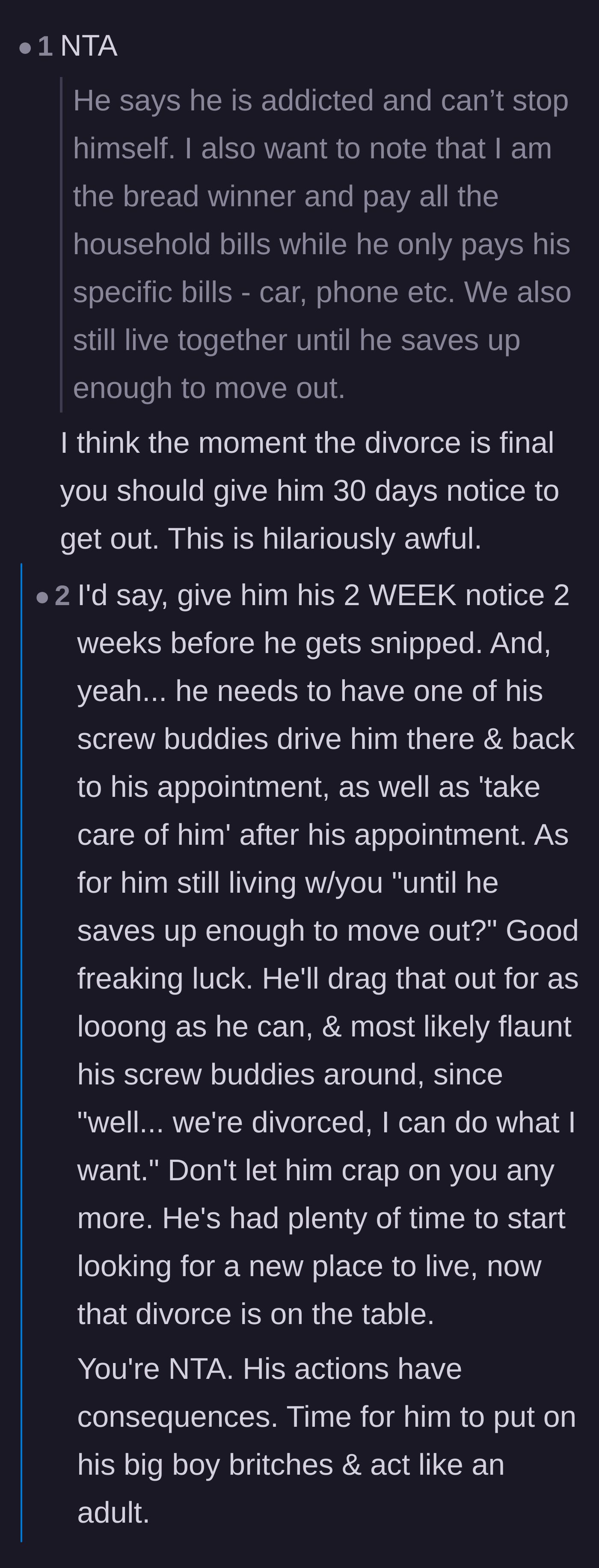 Comment thread 2 - A discussion on the legal and practical steps the wife should take to formally evict her husband from her house.