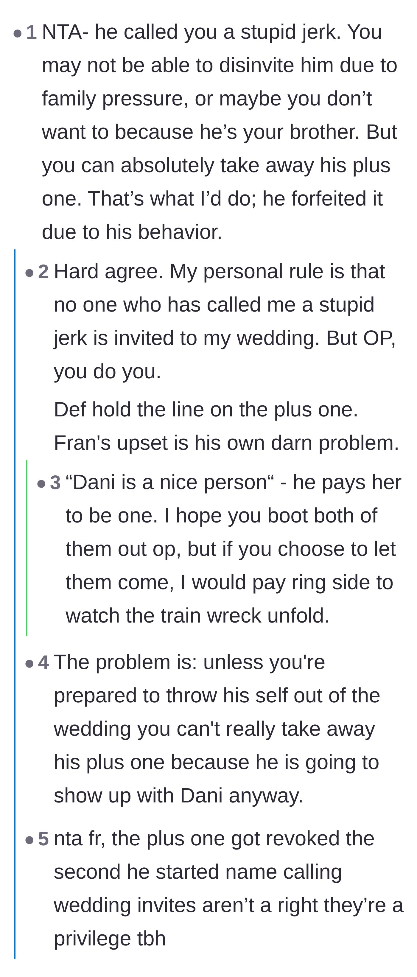 Comment thread 1 - Readers demanding the bride revoke the plus-one and hire security to keep the paid date out