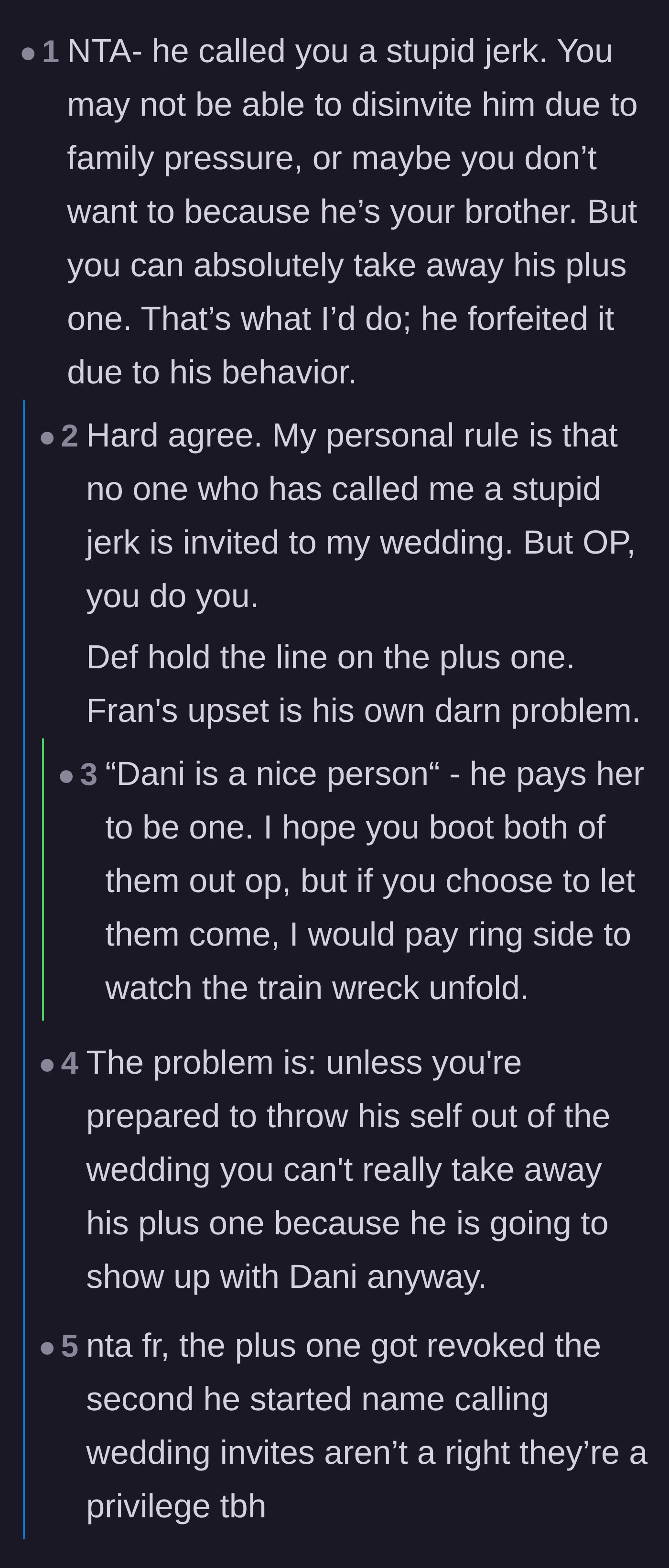 Comment thread 1 - Readers demanding the bride revoke the plus-one and hire security to keep the paid date out