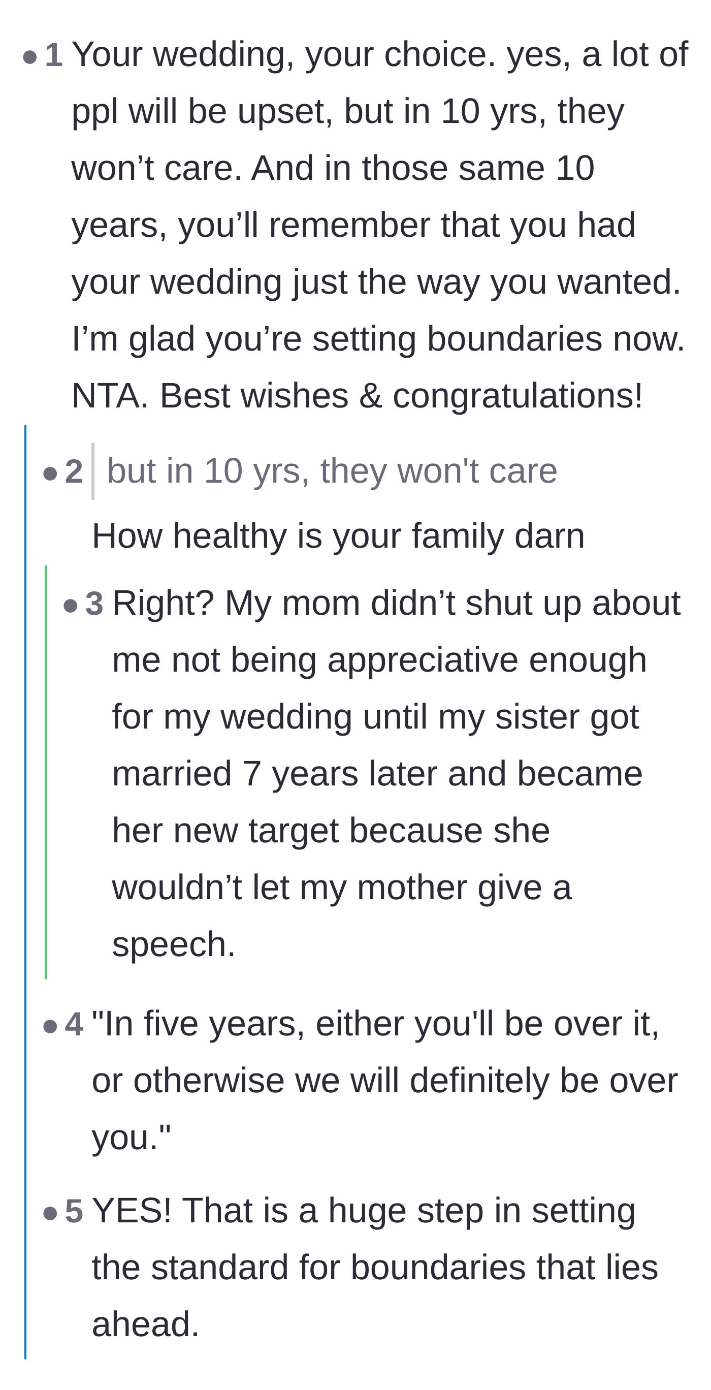 Comment thread 2 - A debate on whether the family will hold a grudge about the secret elopement for years to come.