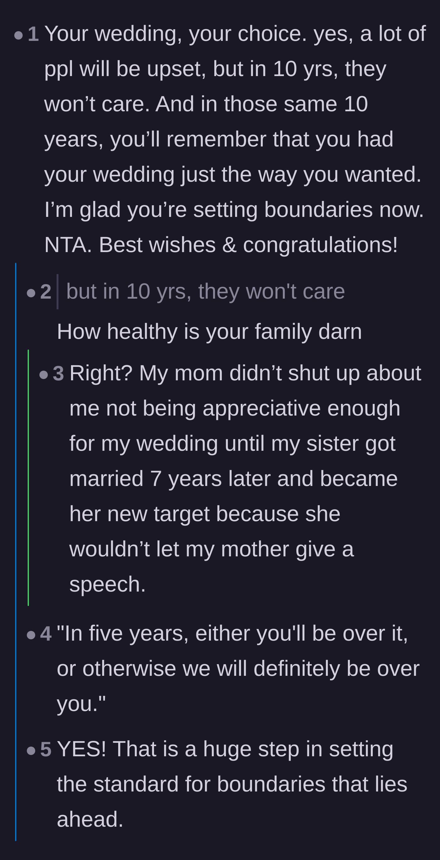 Comment thread 2 - A debate on whether the family will hold a grudge about the secret elopement for years to come.