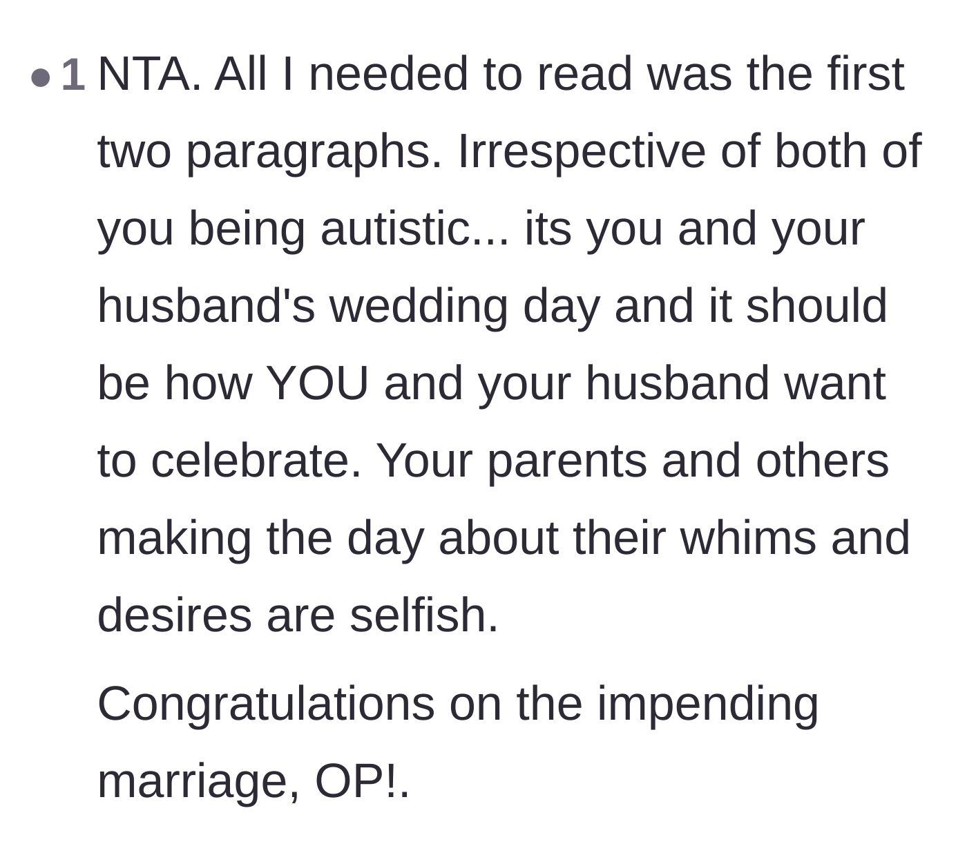 Comment thread 6 - Support stating that even without neurodivergent factors, the couple deserves to have the day they want.