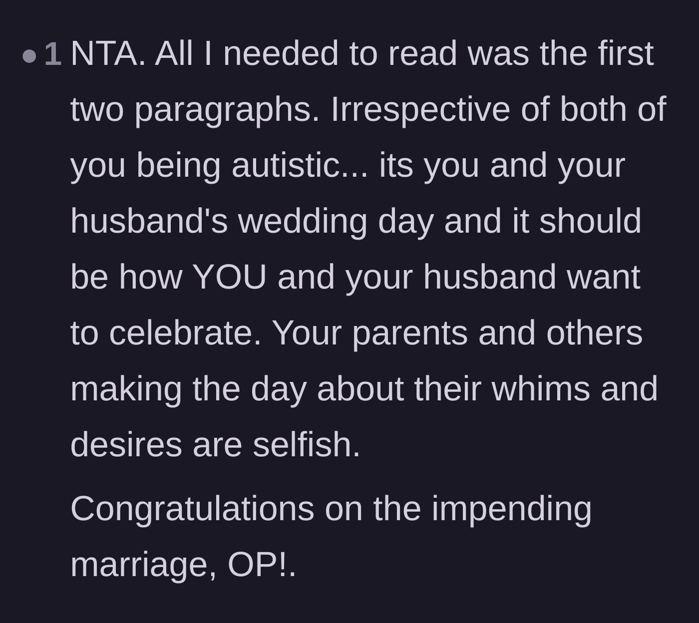 Comment thread 6 - Support stating that even without neurodivergent factors, the couple deserves to have the day they want.