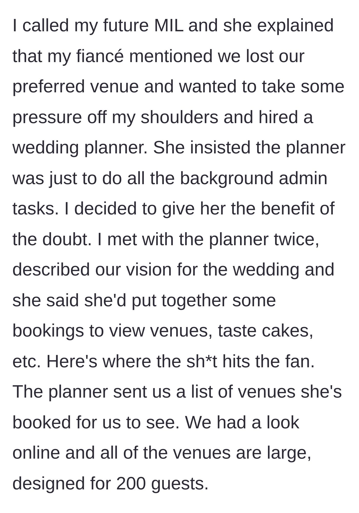 Story part 4 - The new planner starts aggressively booking tours for massive 200-person venues.