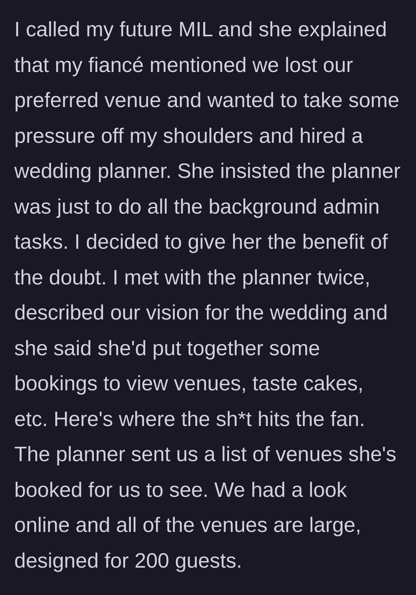 Story part 4 - The new planner starts aggressively booking tours for massive 200-person venues.