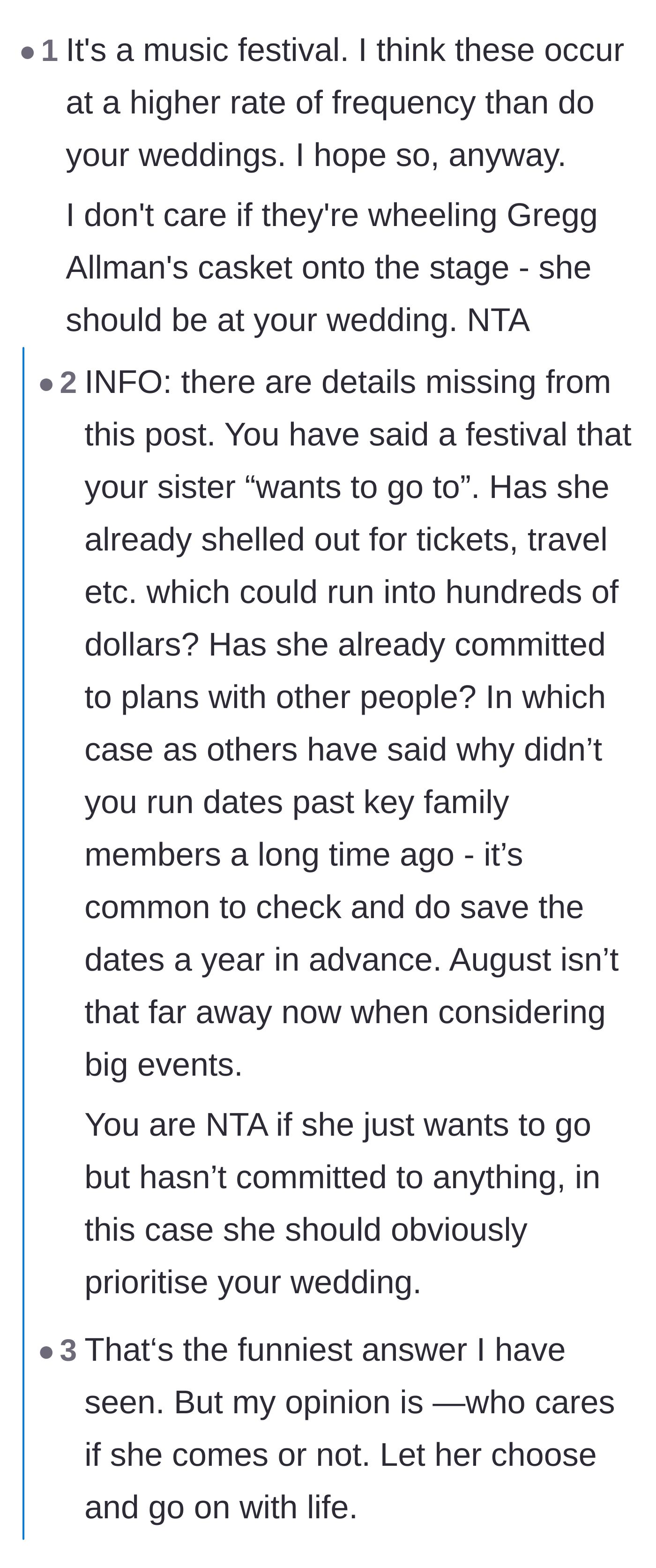 Comment thread 3 - A debate on whether venues dictate wedding dates, plus speculation about homophobia driving the family's dismissal of the event.