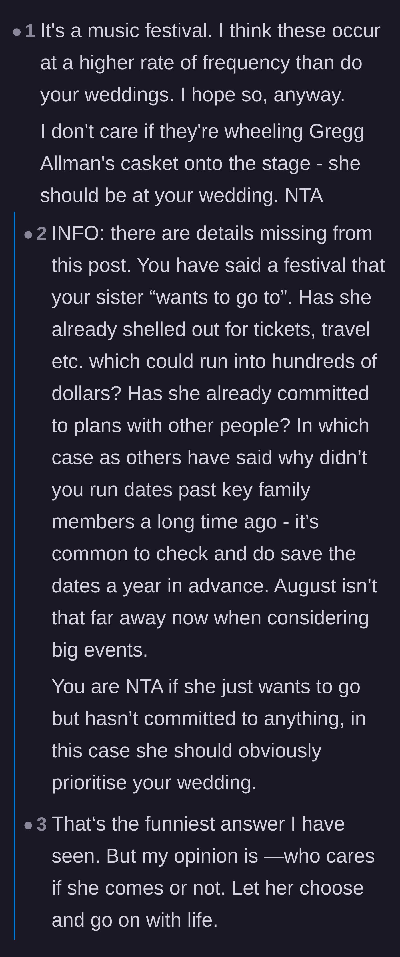 Comment thread 3 - A debate on whether venues dictate wedding dates, plus speculation about homophobia driving the family's dismissal of the event.
