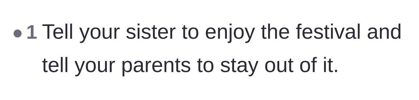 Comment thread 4 - Straightforward advice to tell the sister to go to the festival and tell the parents to back off.