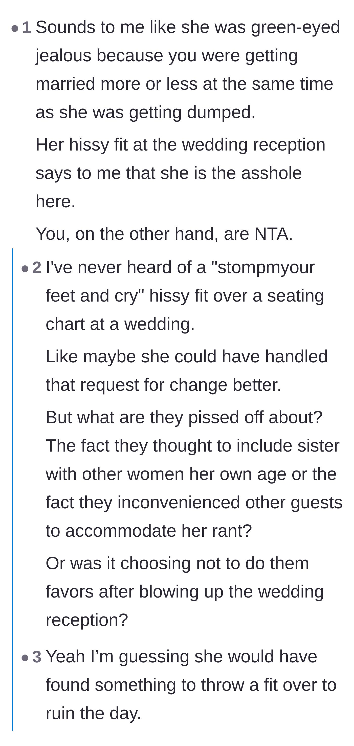 Comment thread 3 - Speculating that the step-sister's meltdown was actually fueled by jealousy over her recent breakup.